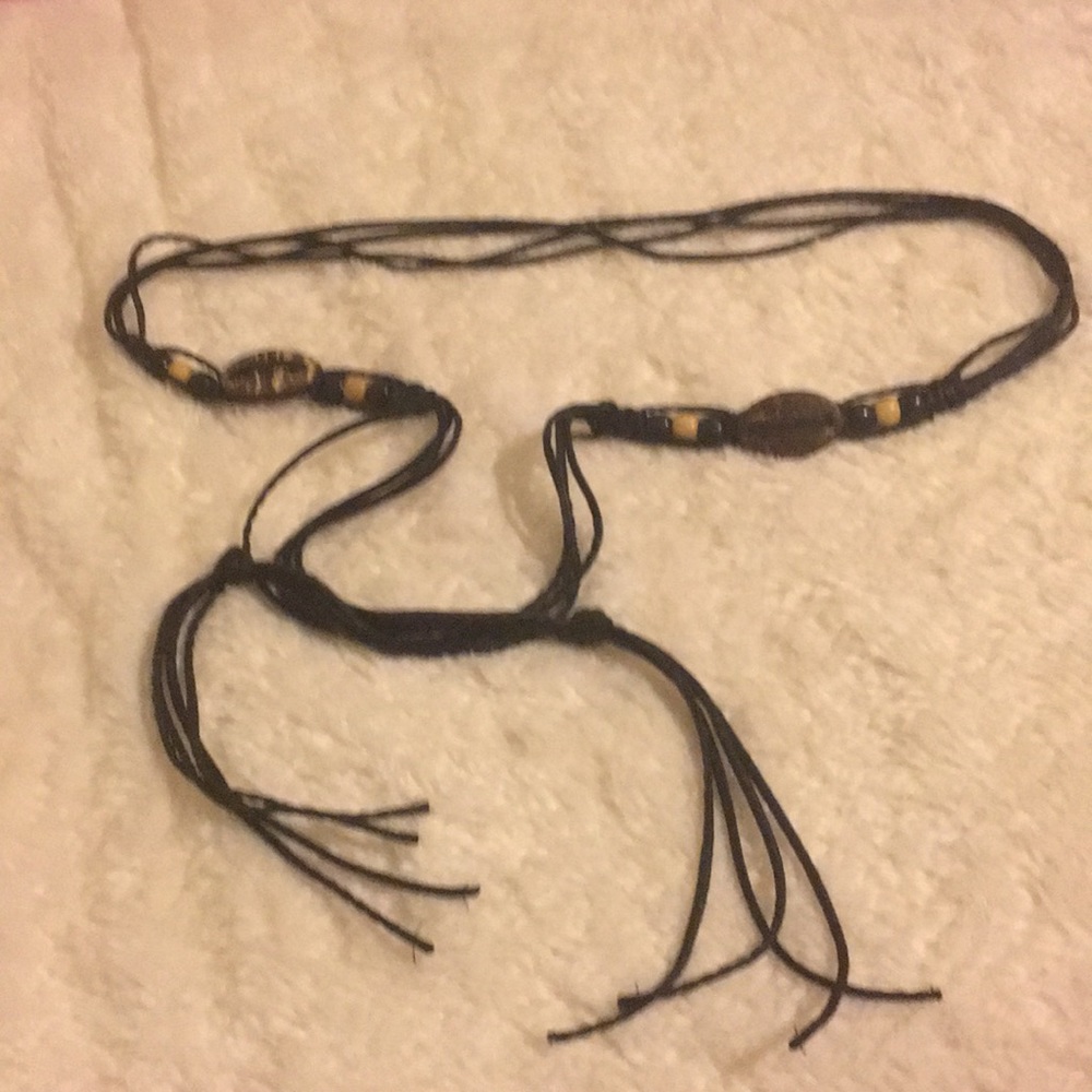 Leather hippie boho waist belt with beads.